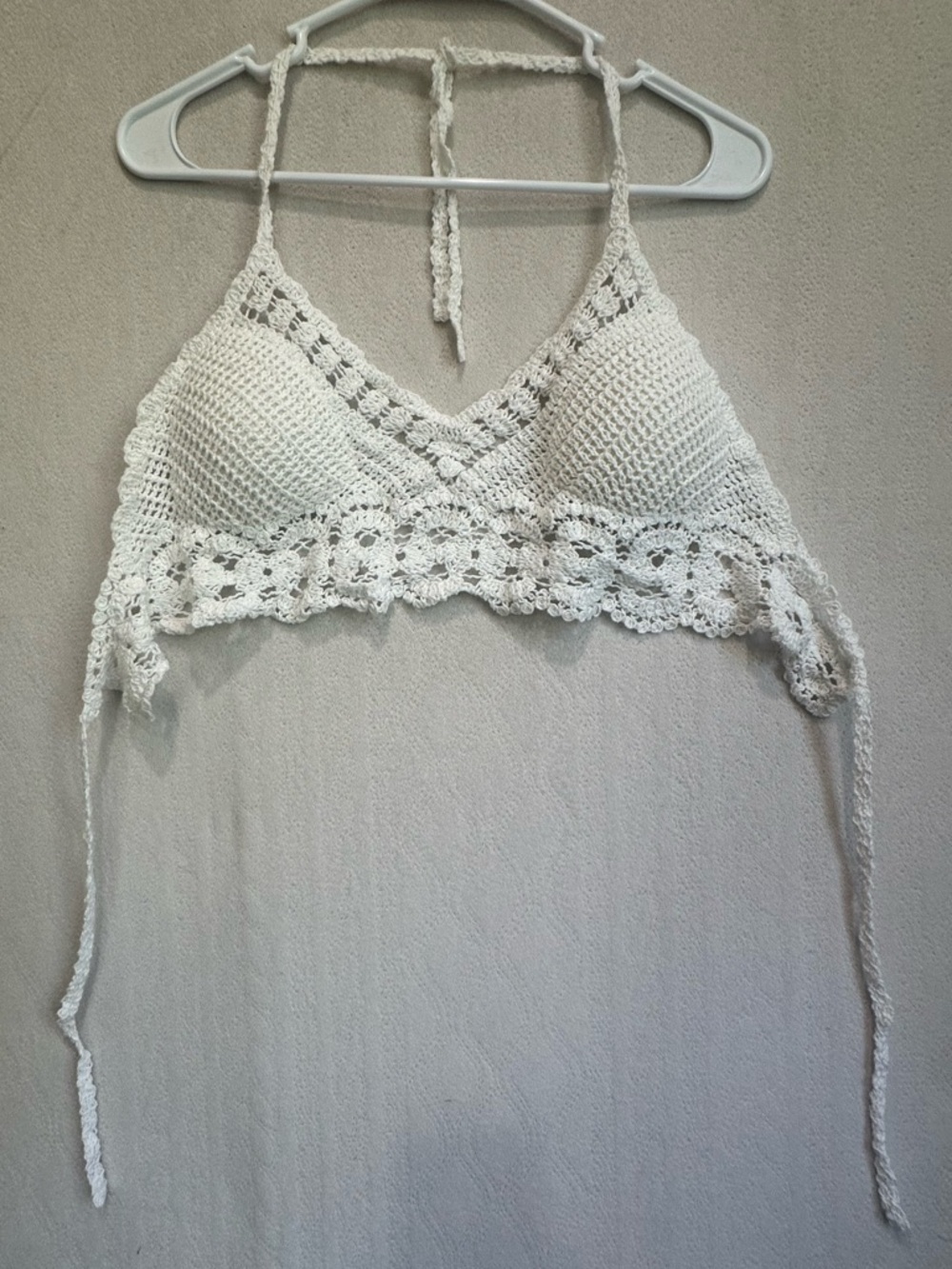 Ivory White Crochet Festival Halter Bralette Top Sz Small Music boho Coachella